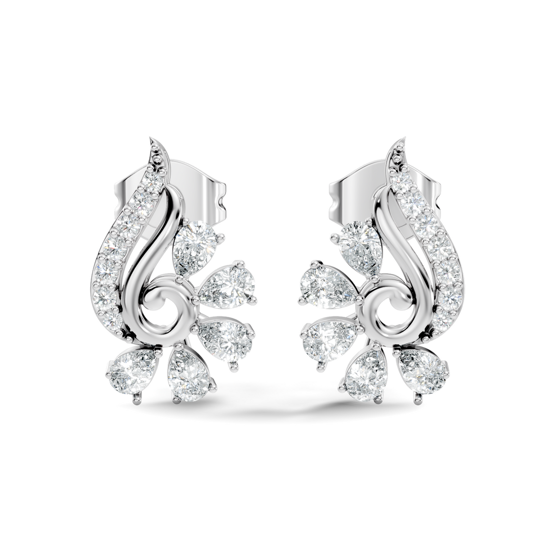 Pear & Round Diamond Paisley Spiral Swirl Stud