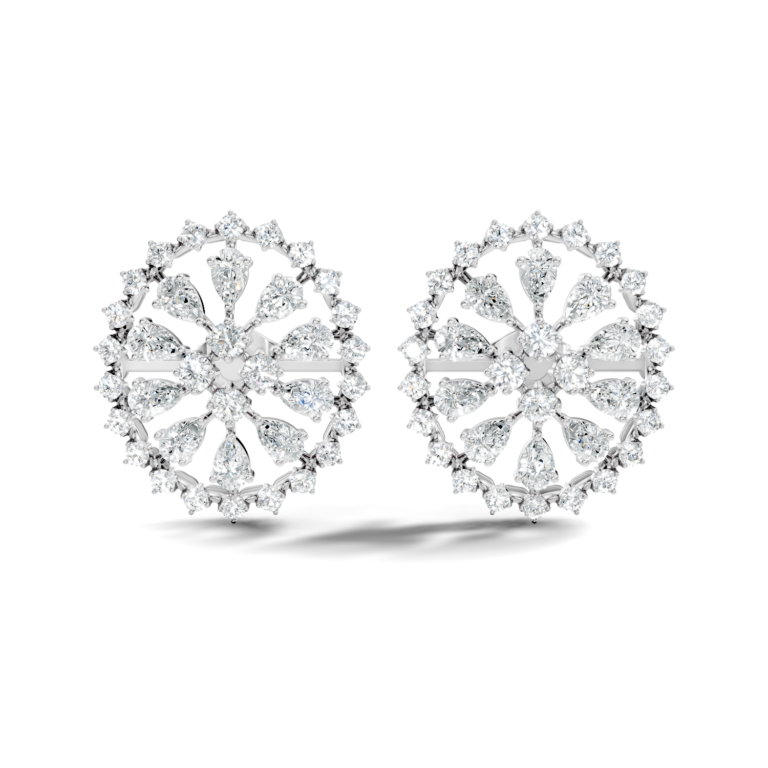 Pear Solitaire & Pave Outer Halo Wheel Diamond Stud