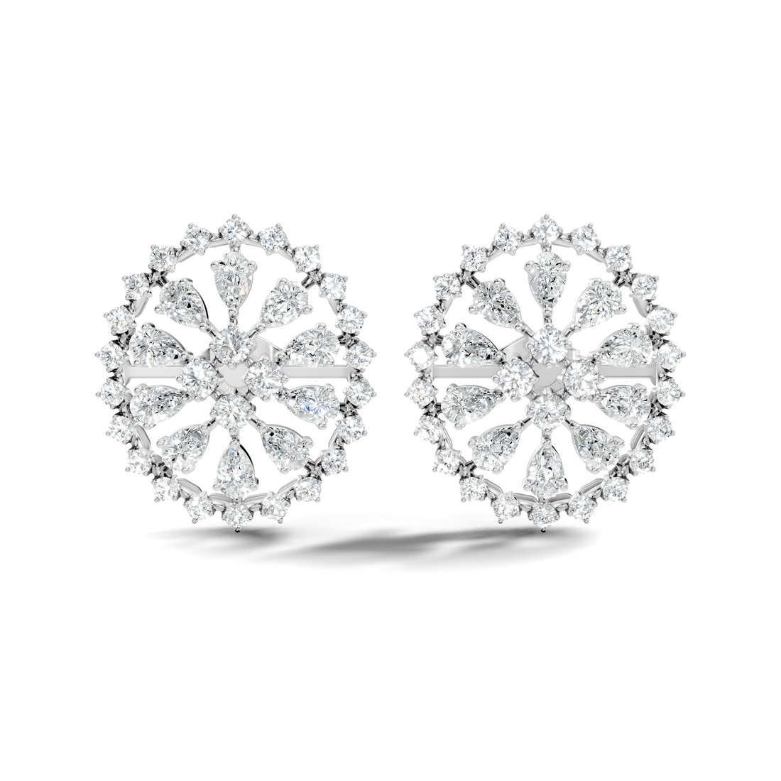 Pear Solitaire & Pave Outer Halo Wheel Diamond Stud