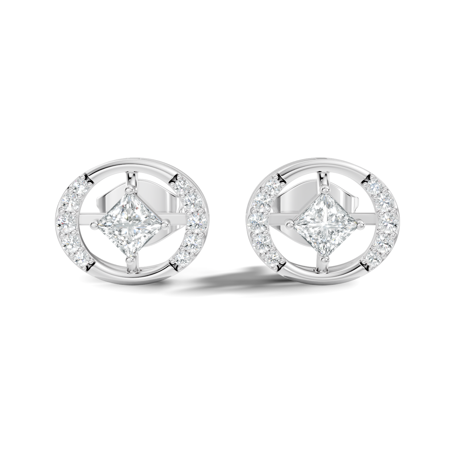 Princess Cut Solitaire & Oval Open Frame Diamond Stud