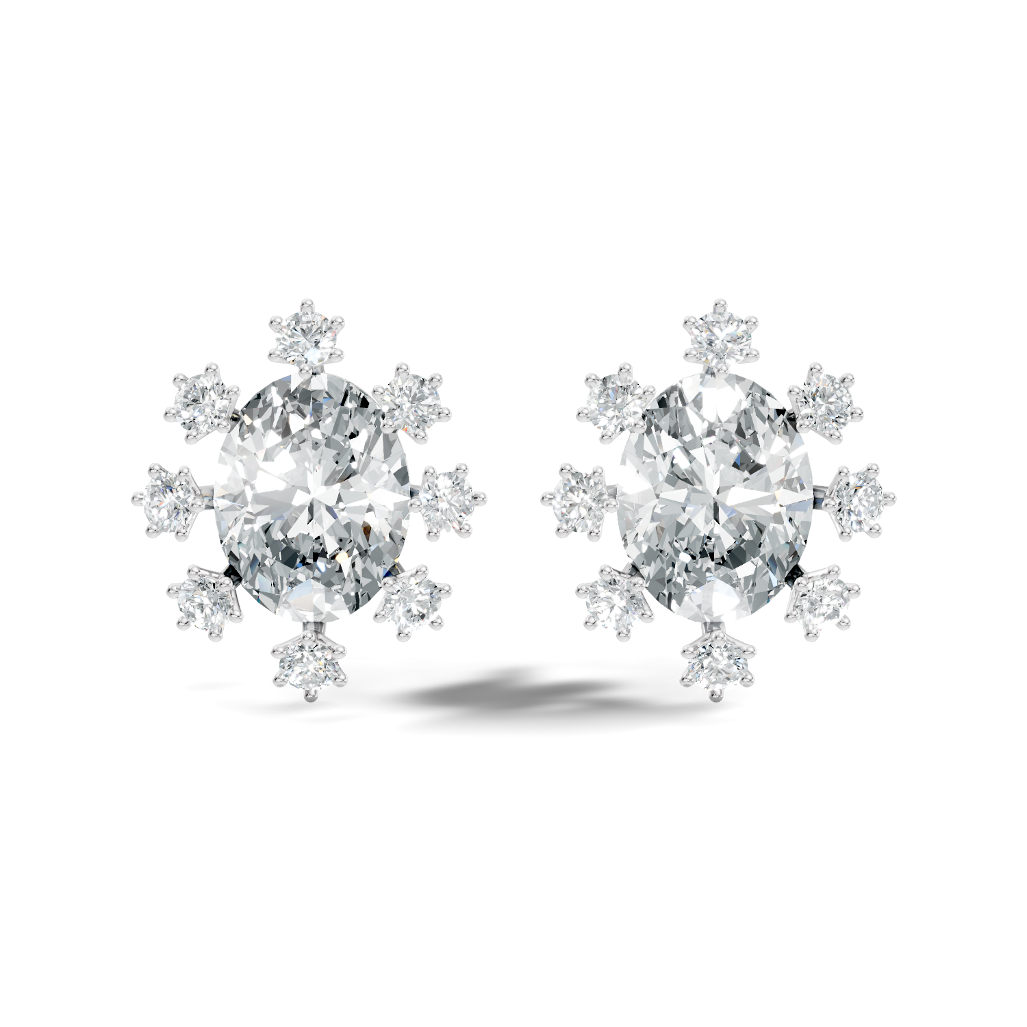 Oval & Round Diamond Snowflake Cluster Stud