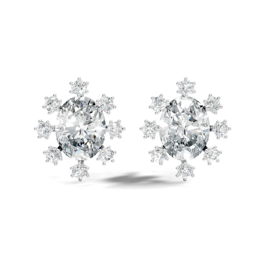 Oval & Round Diamond Snowflake Cluster Stud