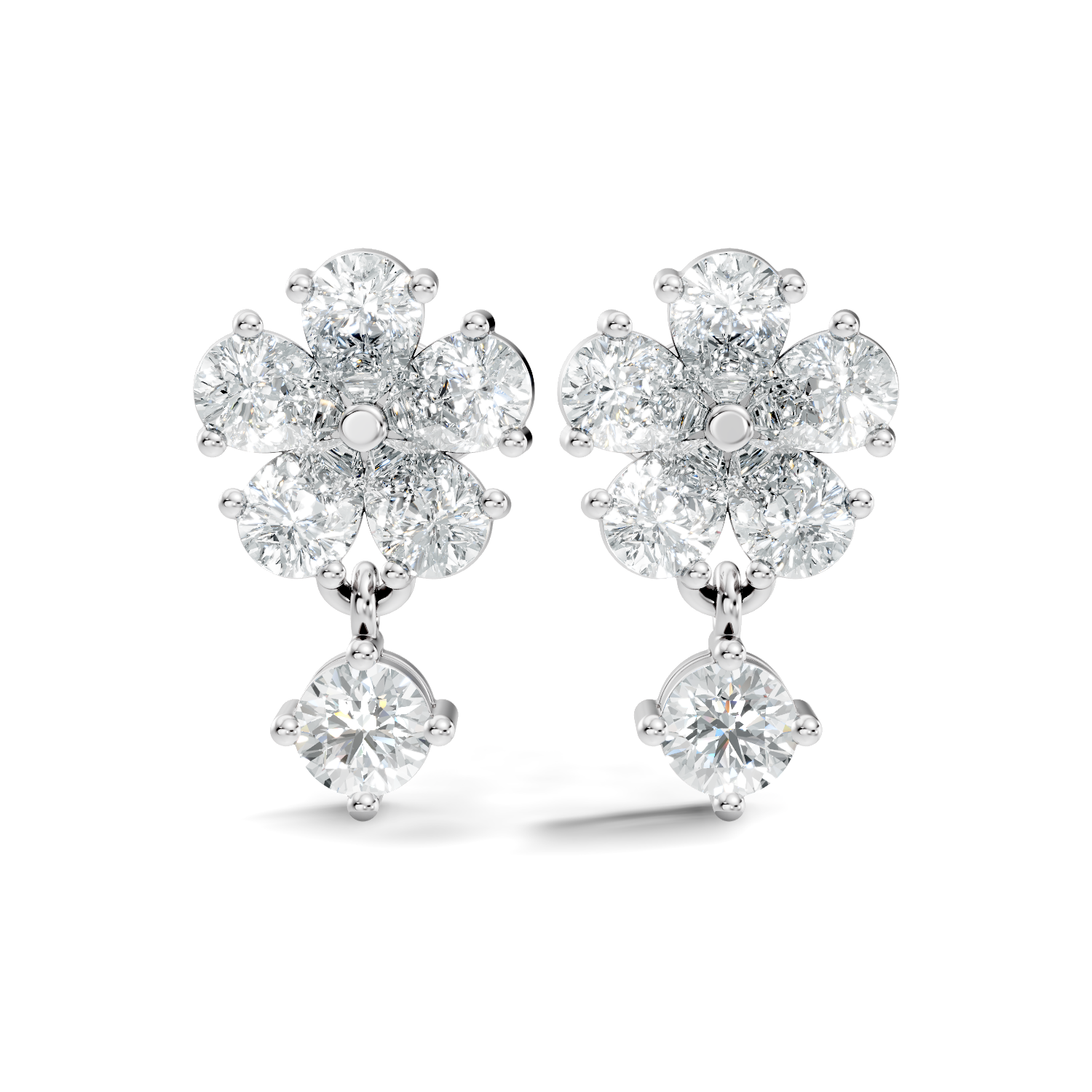 Pear & Round Cut Five-Petal Floral Drop Earrings