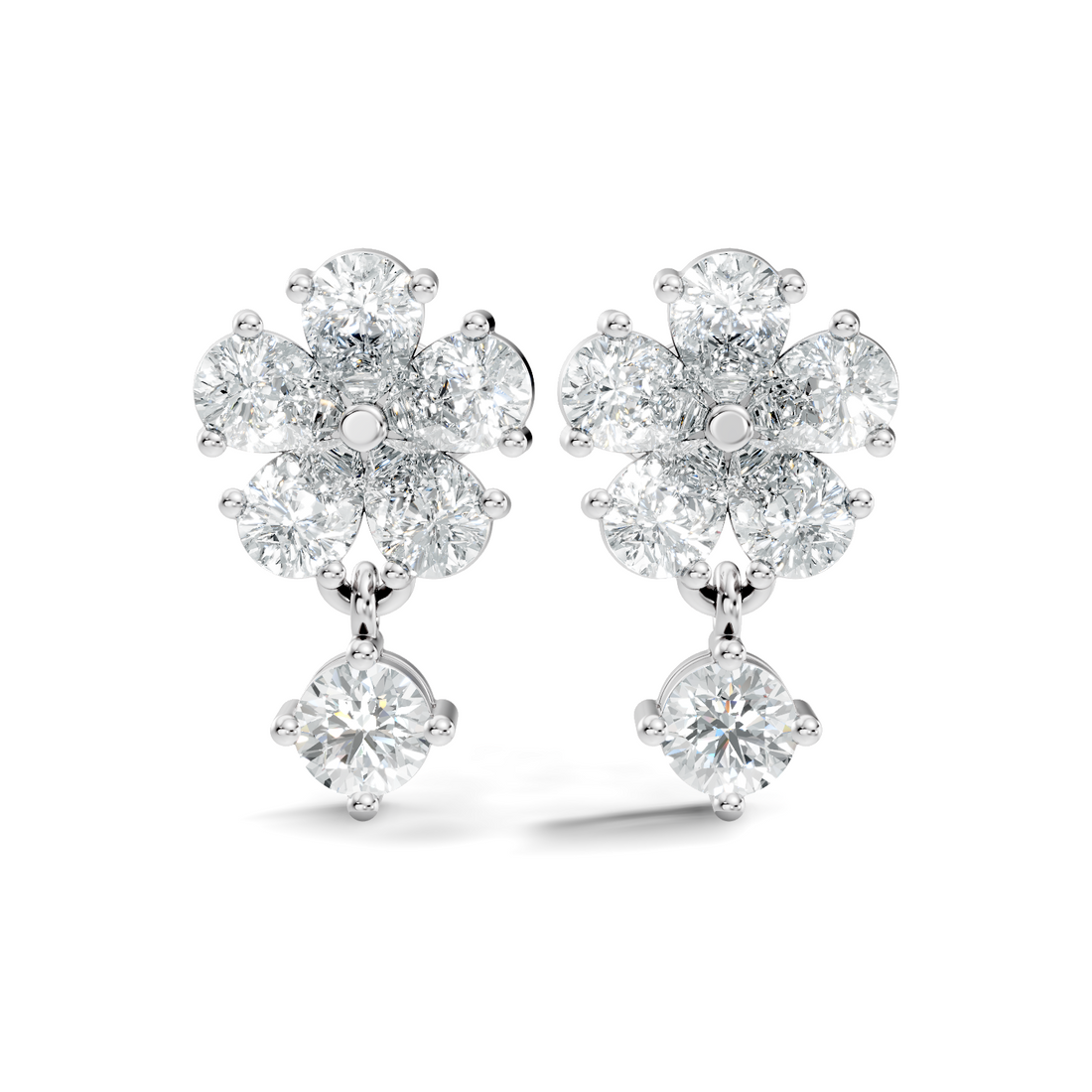 Pear & Round Cut Five-Petal Floral Drop Earrings