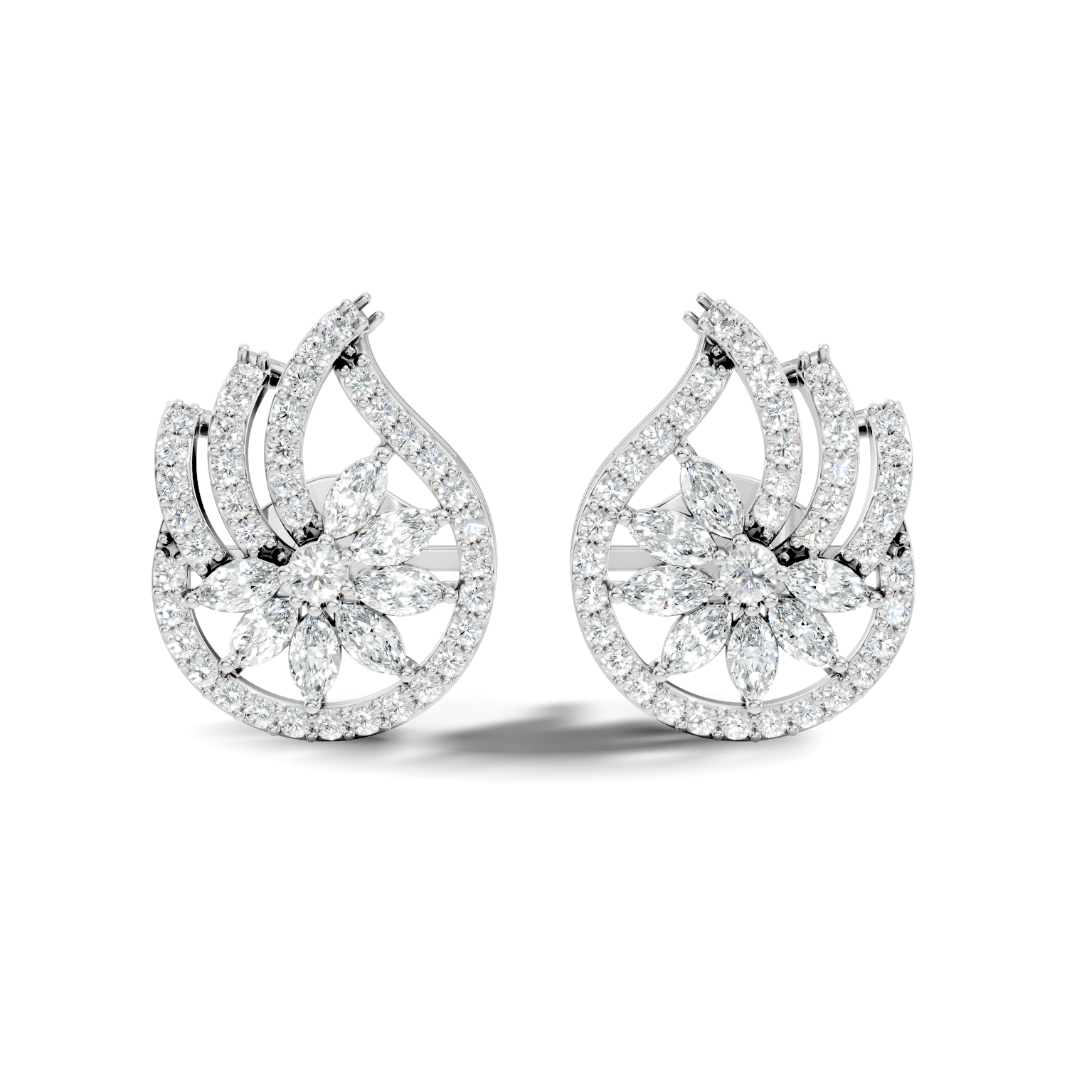 Marquise & Round Diamond Paisley Floral Stud