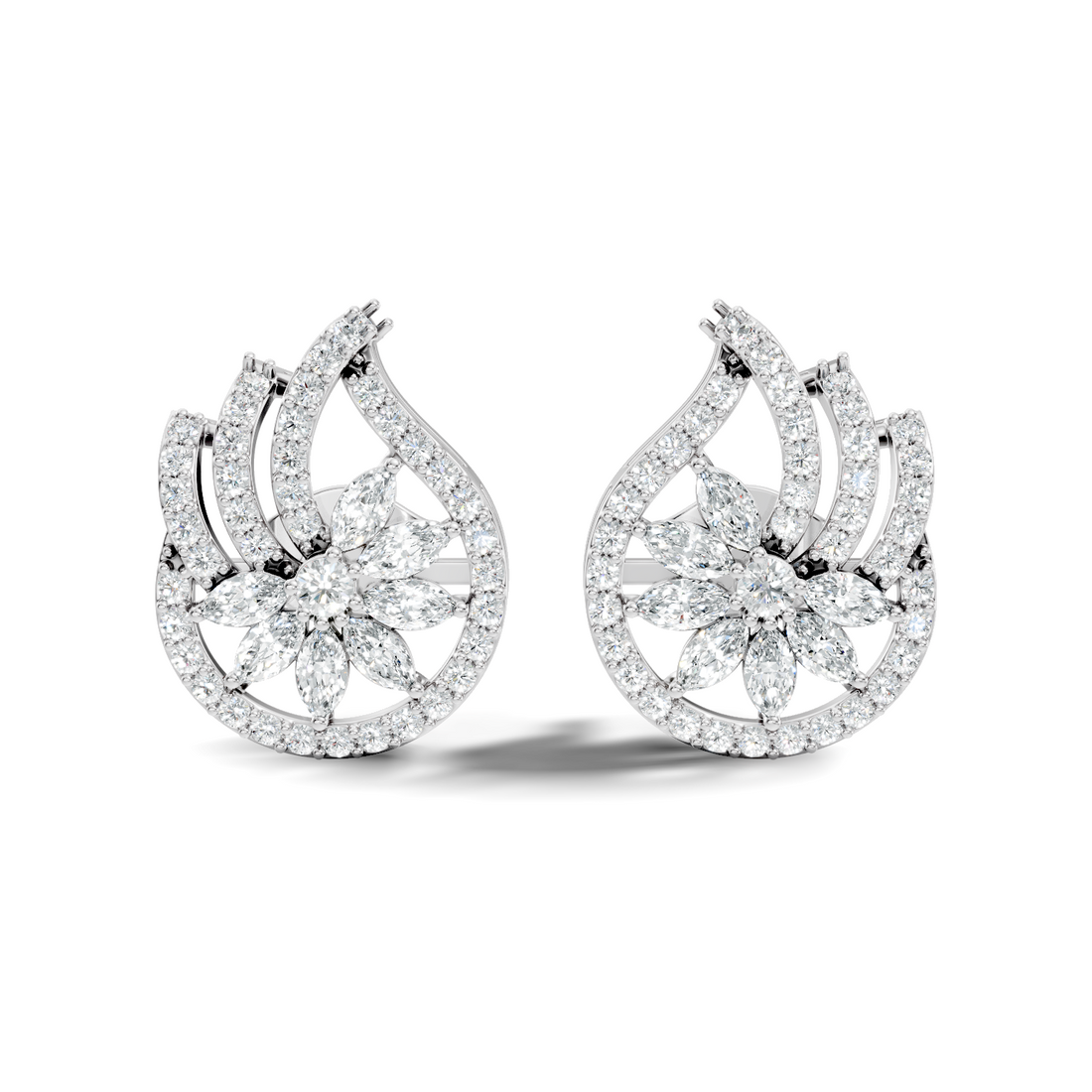 Marquise & Round Diamond Paisley Floral Stud