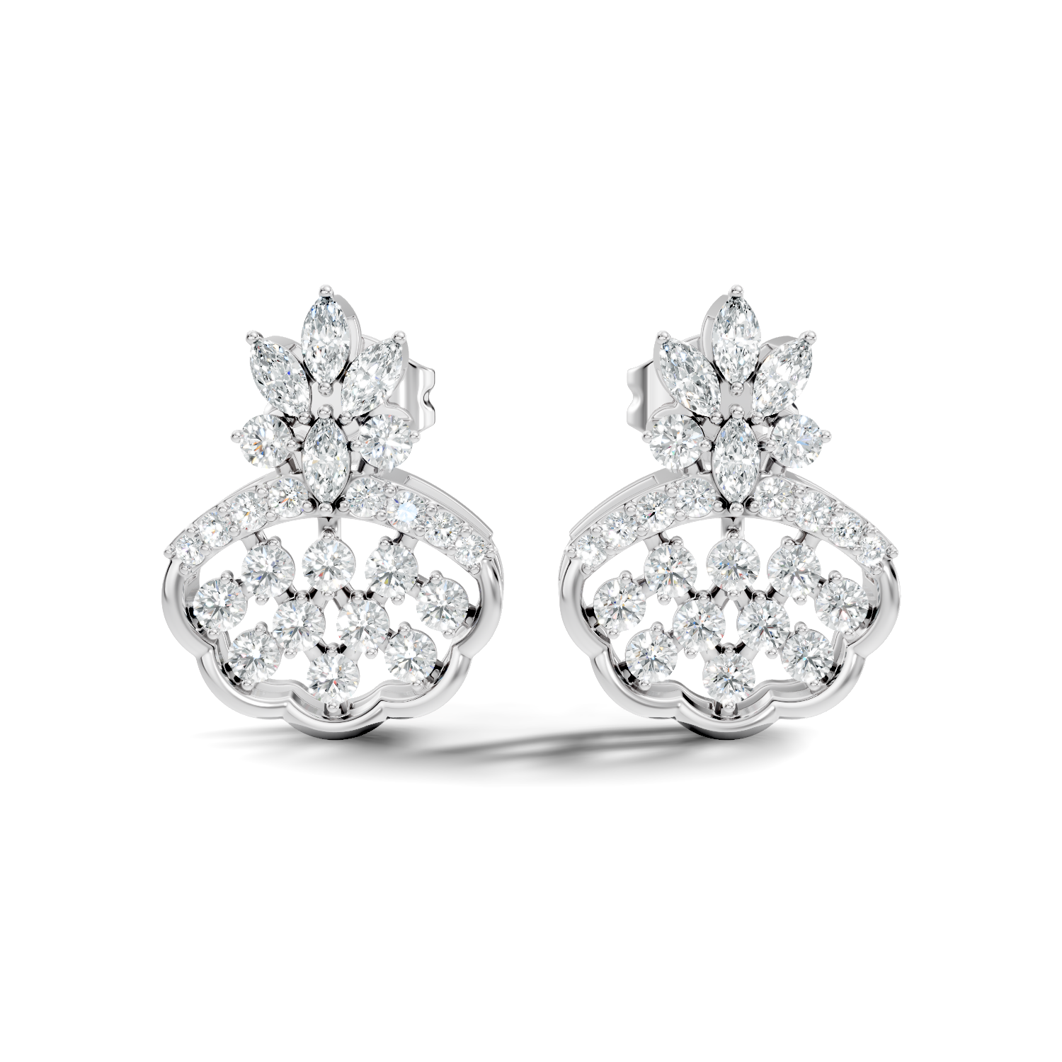 Crowned Chandelier Fan Diamond Cluster Stud