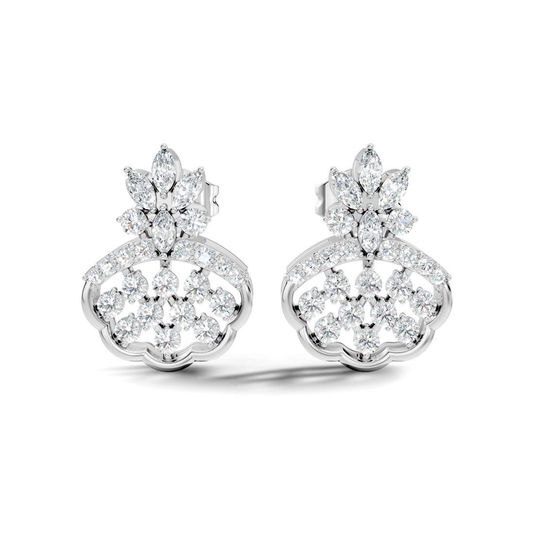 Crowned Chandelier Fan Diamond Cluster Stud