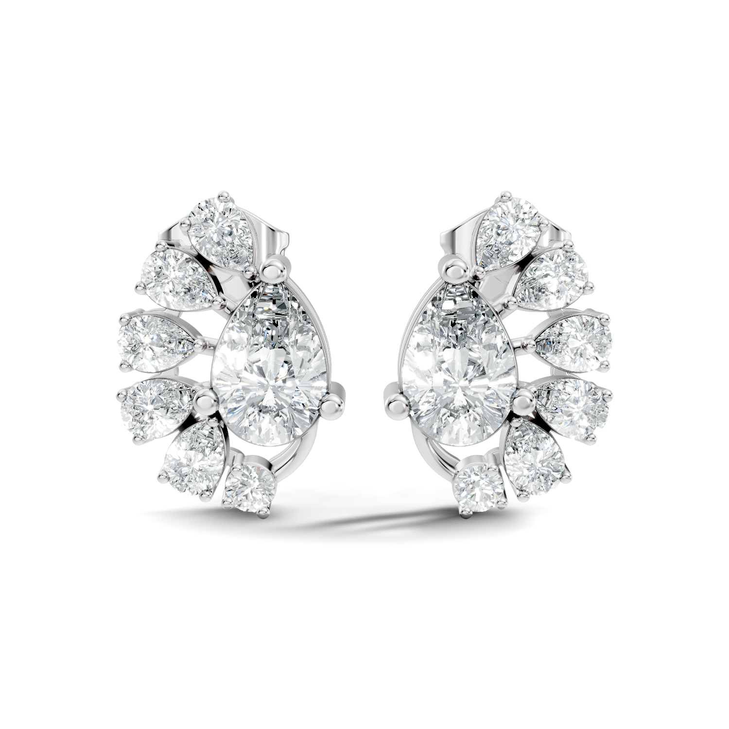 Pear & Round Diamond Asymmetric Fan Cluster Stud