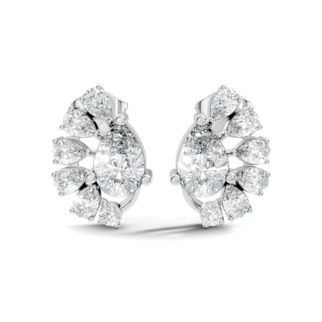 Pear & Round Diamond Asymmetric Fan Cluster Stud