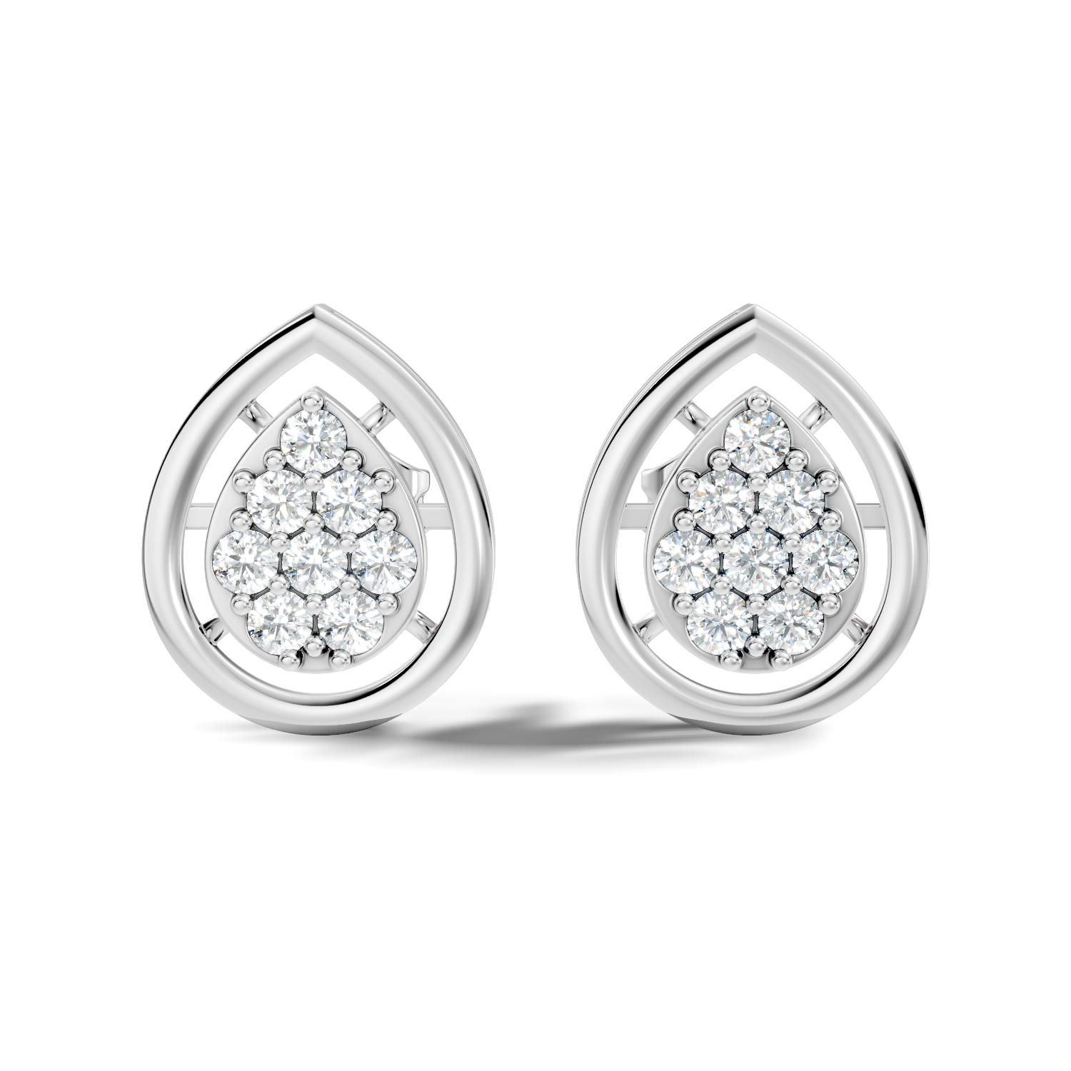 Pear-Shaped Open Frame & Diamond Cluster Stud