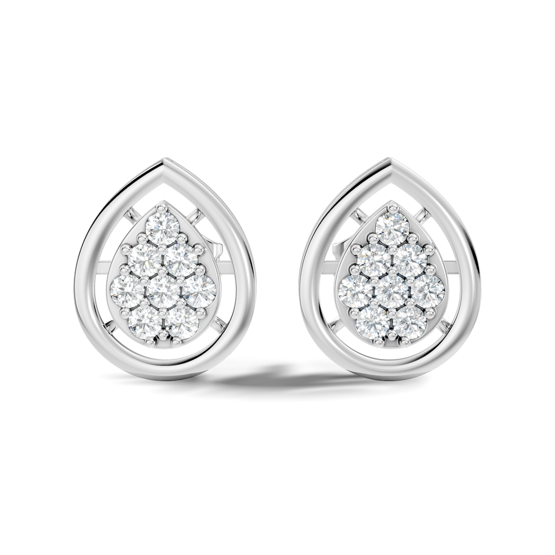 Pear-Shaped Open Frame & Diamond Cluster Stud