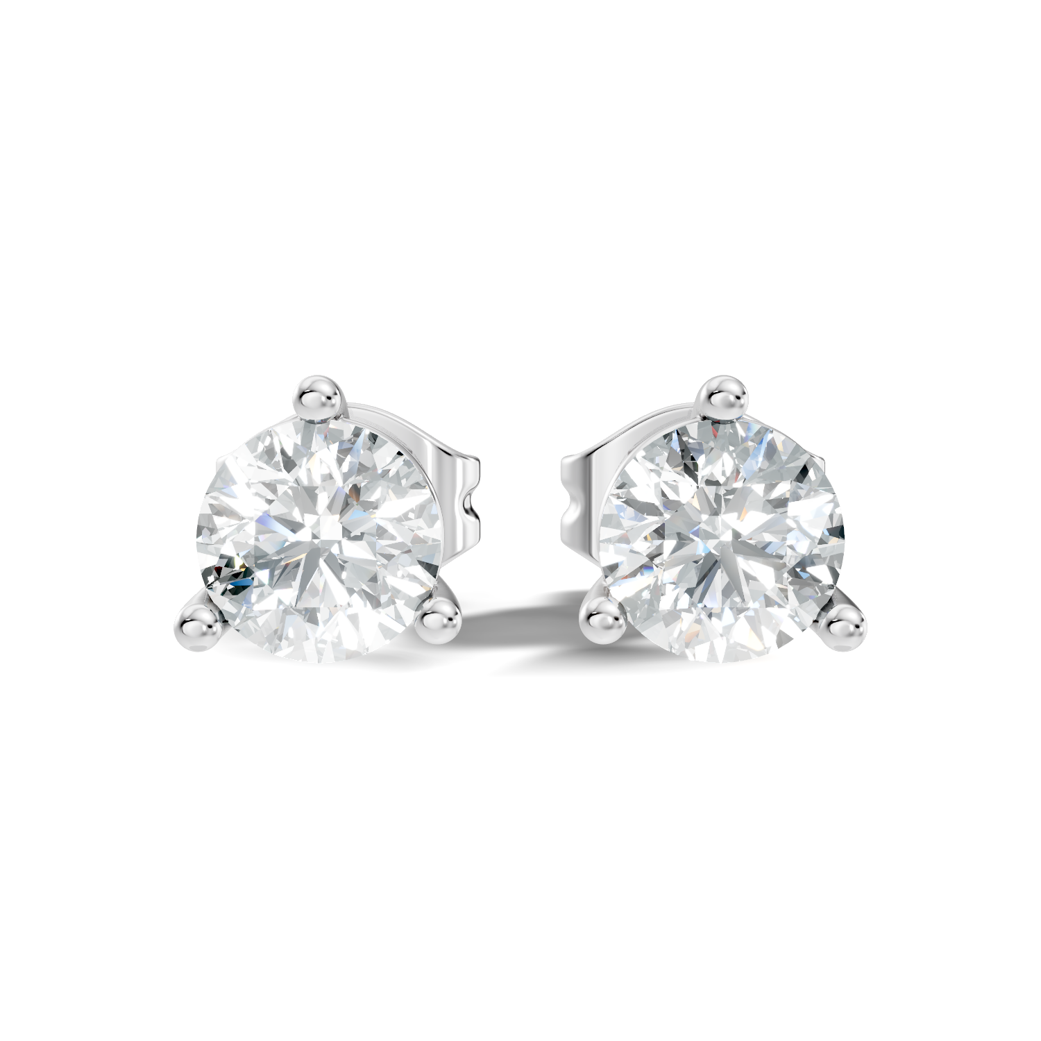 Round Brilliant Cut Diamond Three-Prong Solitaire Stud (2.06 TCW)