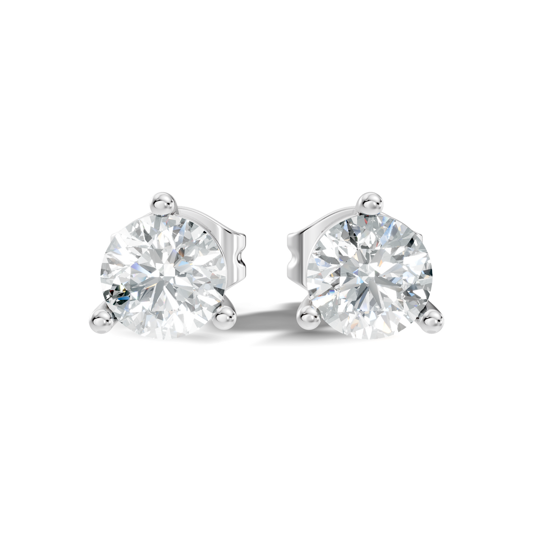 Round Brilliant Cut Diamond Three-Prong Solitaire Stud (2.06 TCW)