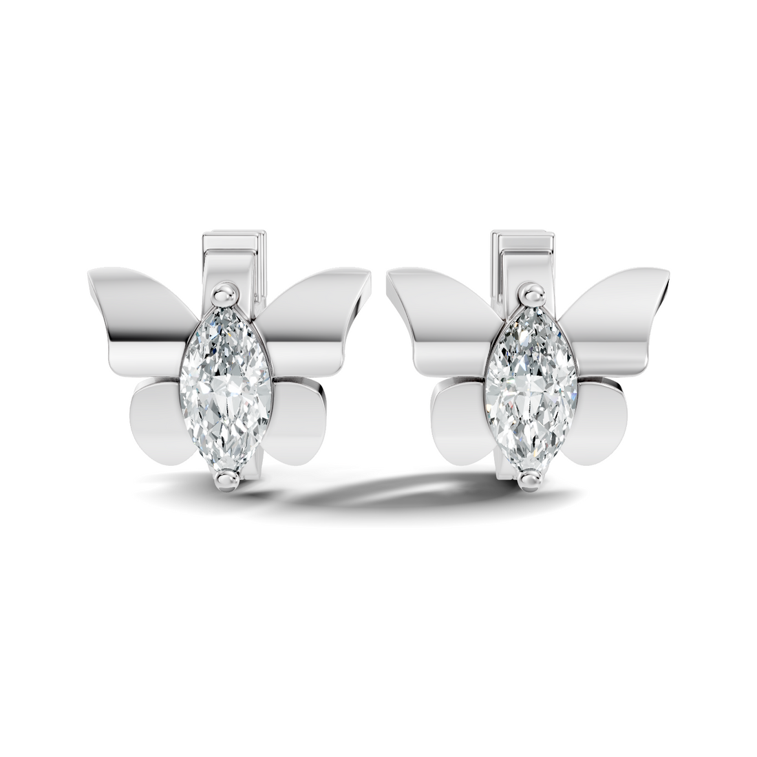 Marquise Diamond Butterfly Solitaire Huggie Hoop Earrings