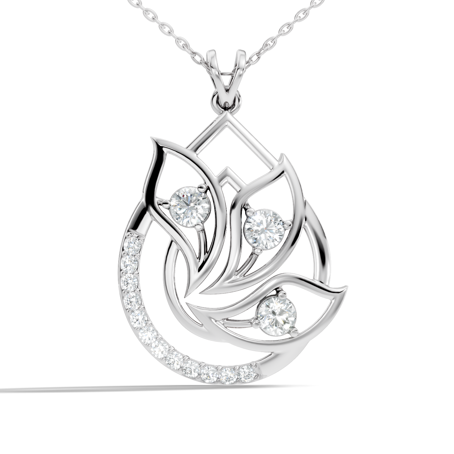 Round Diamond Flame Floral Teardrop Statement Pendant