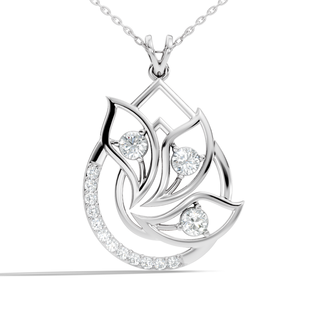 Round Diamond Flame Floral Teardrop Statement Pendant