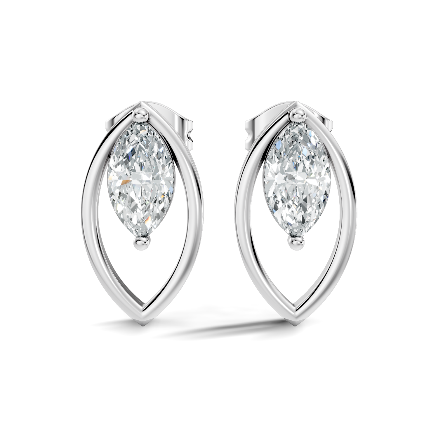 Marquise Cut Solitaire & Open Leaf Frame Stud