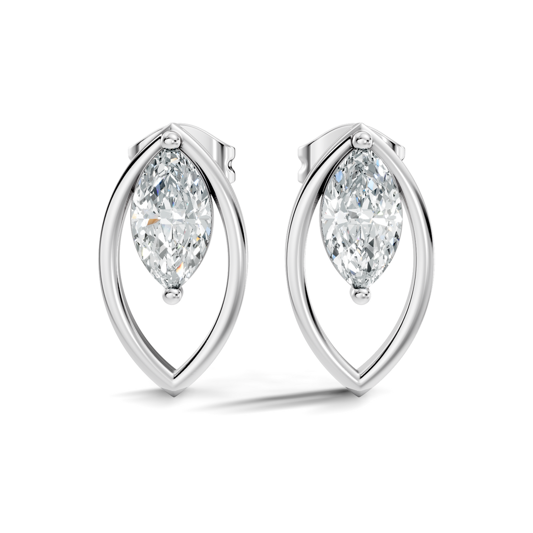 Marquise Cut Solitaire & Open Leaf Frame Stud