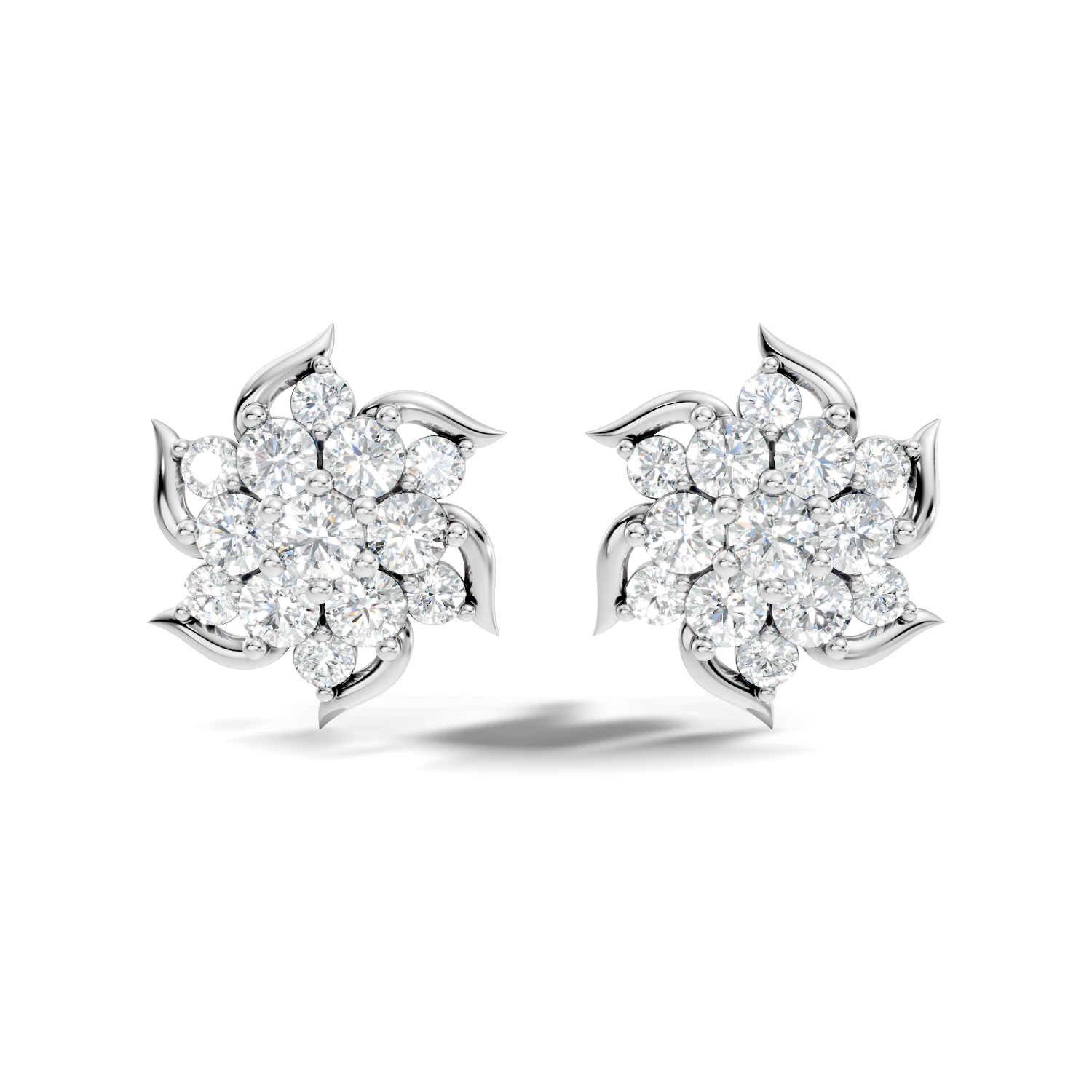 Round Brilliant Cut Diamond Pinwheel Cluster Stud