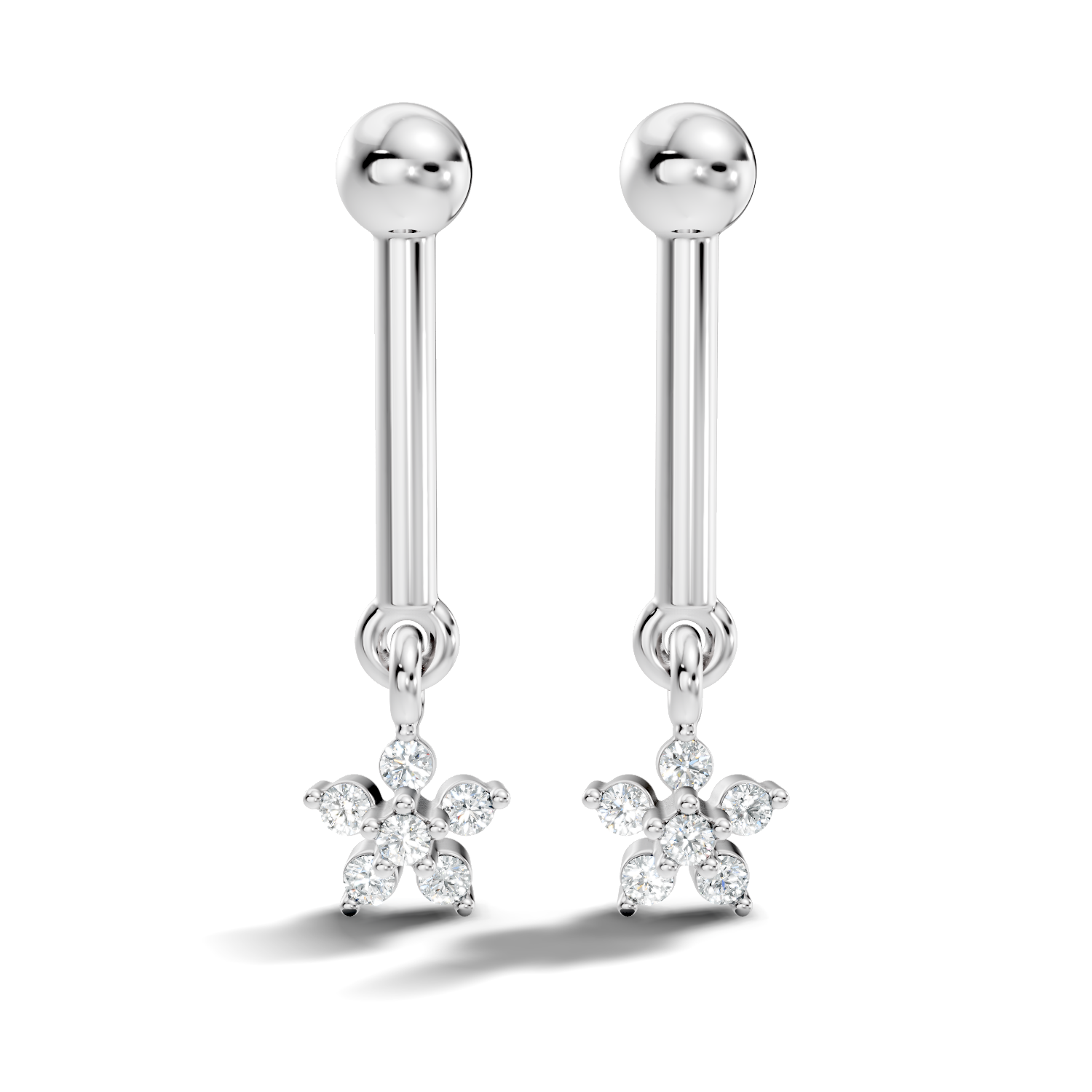 Round Diamond Bar & Floral Drop Earrings