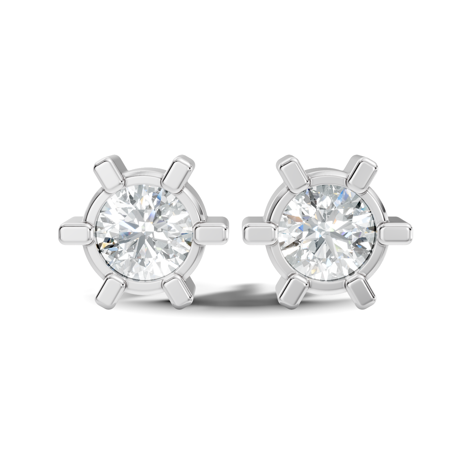 Round Diamond 6-Prong Sunburst Solitaire Stud