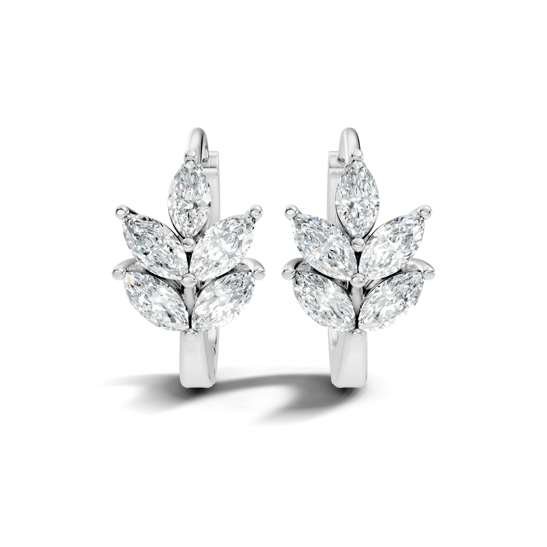 Marquise Cut Diamond Leaf Cluster Huggie Hoop Earrings