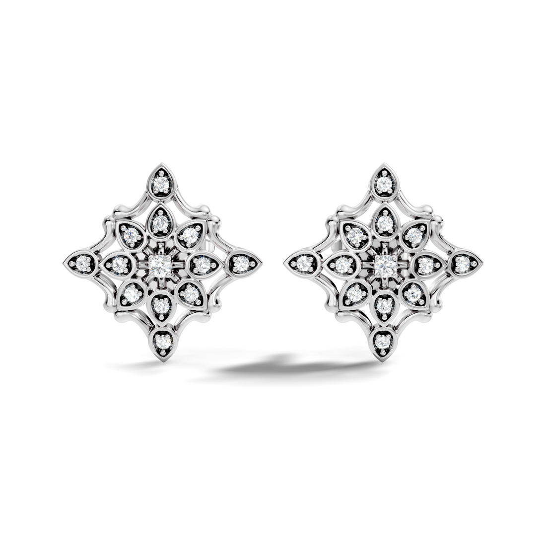 Round Diamond Openwork Geometric Star Motif Stud