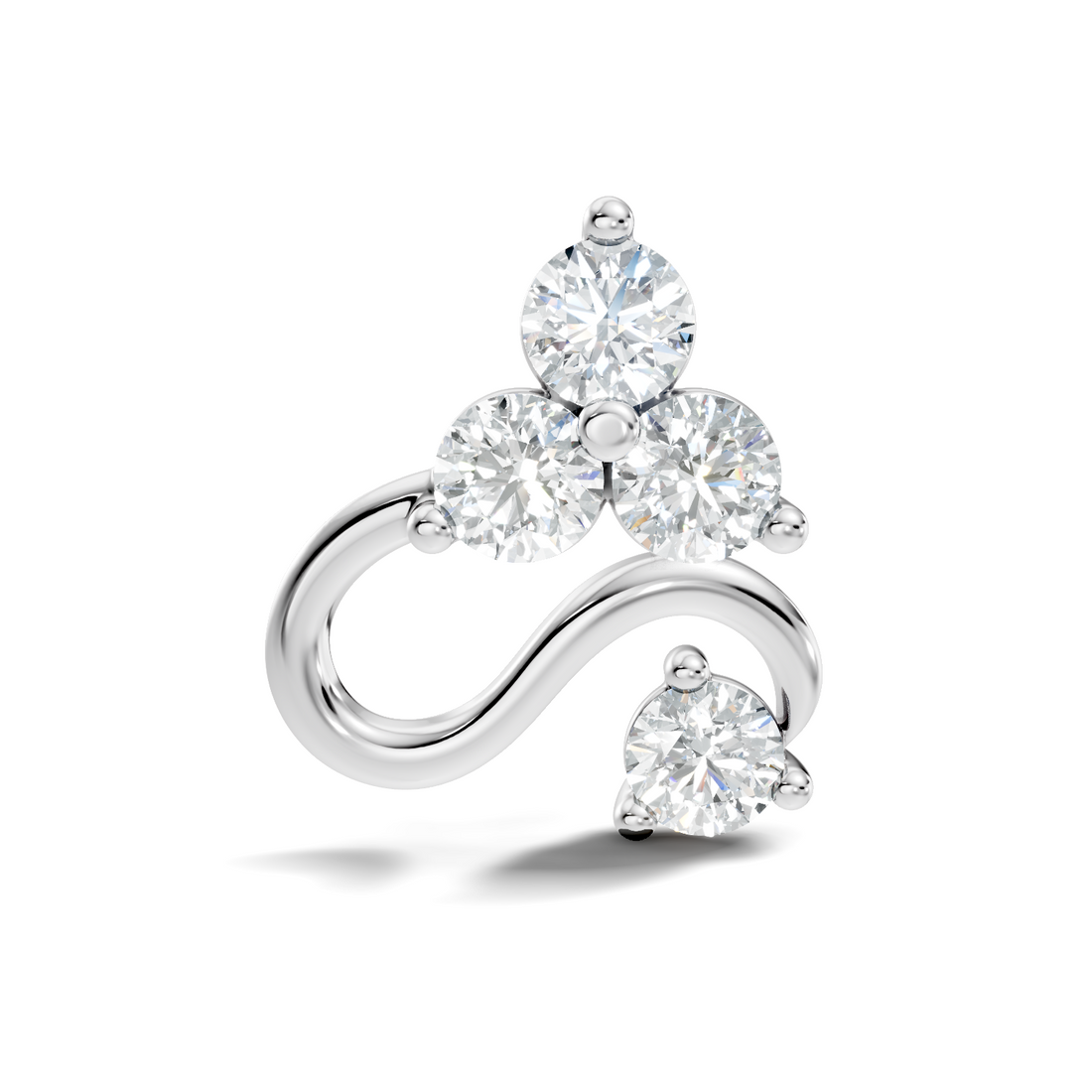 S-Curve Four-Stone Diamond Nose Pin