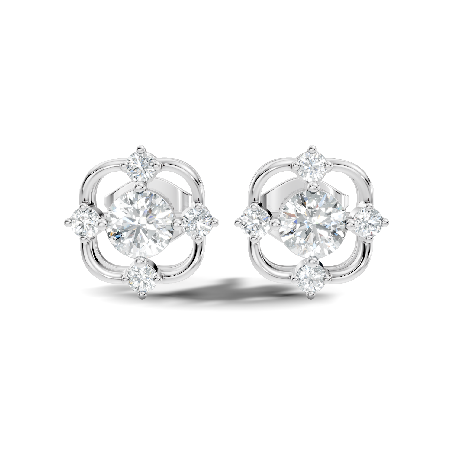 Round Solitaire & Geometric Open Frame Diamond Stud