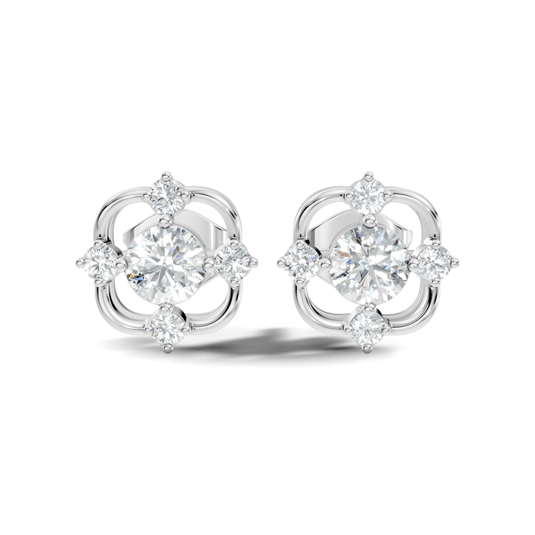 Round Solitaire & Geometric Open Frame Diamond Stud