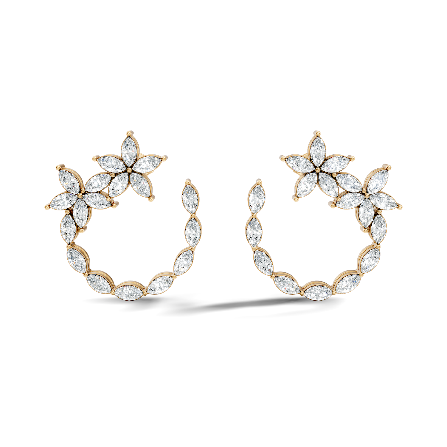 Floral Bloom Marquise Diamond Curved Earrings