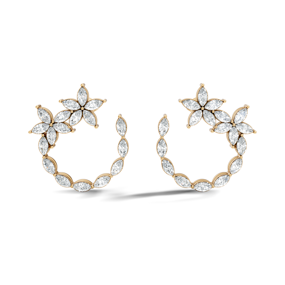 Floral Bloom Marquise Diamond Curved Earrings