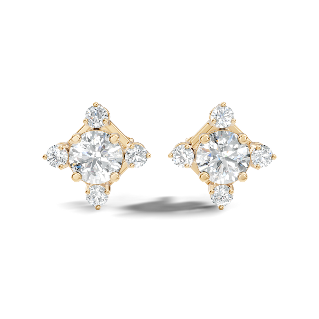 Diamond Solitaire & Four-Point Compass Halo Stud