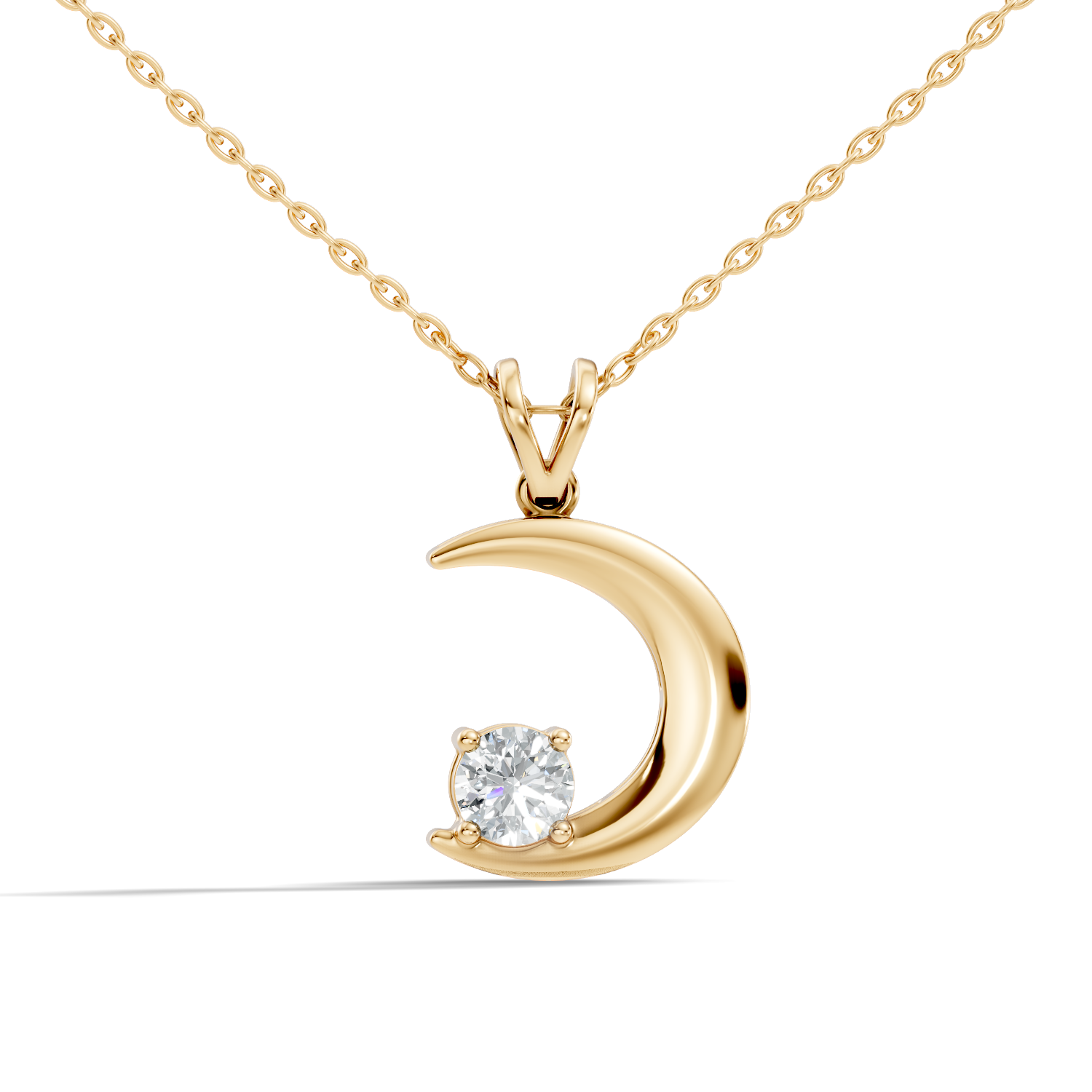 43 Pointer Round Solitaire Crescent Moon Diamond Pendant