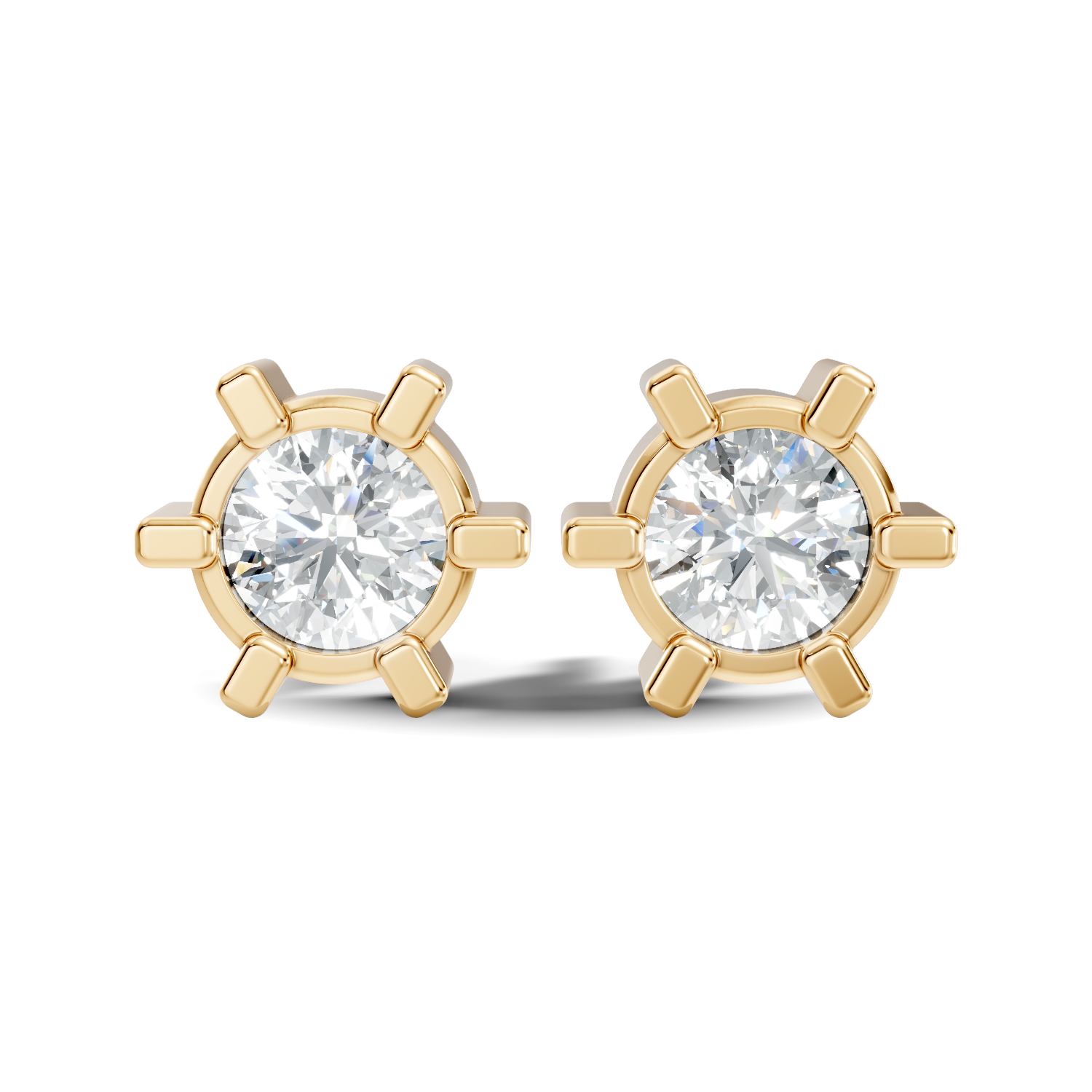 Round Diamond 6-Prong Sunburst Solitaire Stud