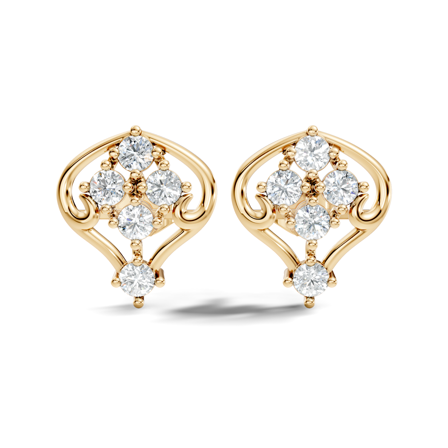 Round Diamond Ornate Scroll Contour Stud