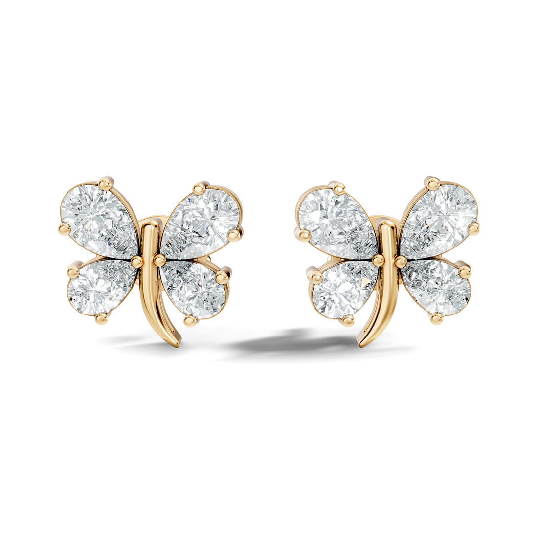 Pear Cut  Butterfly Diamond Stud