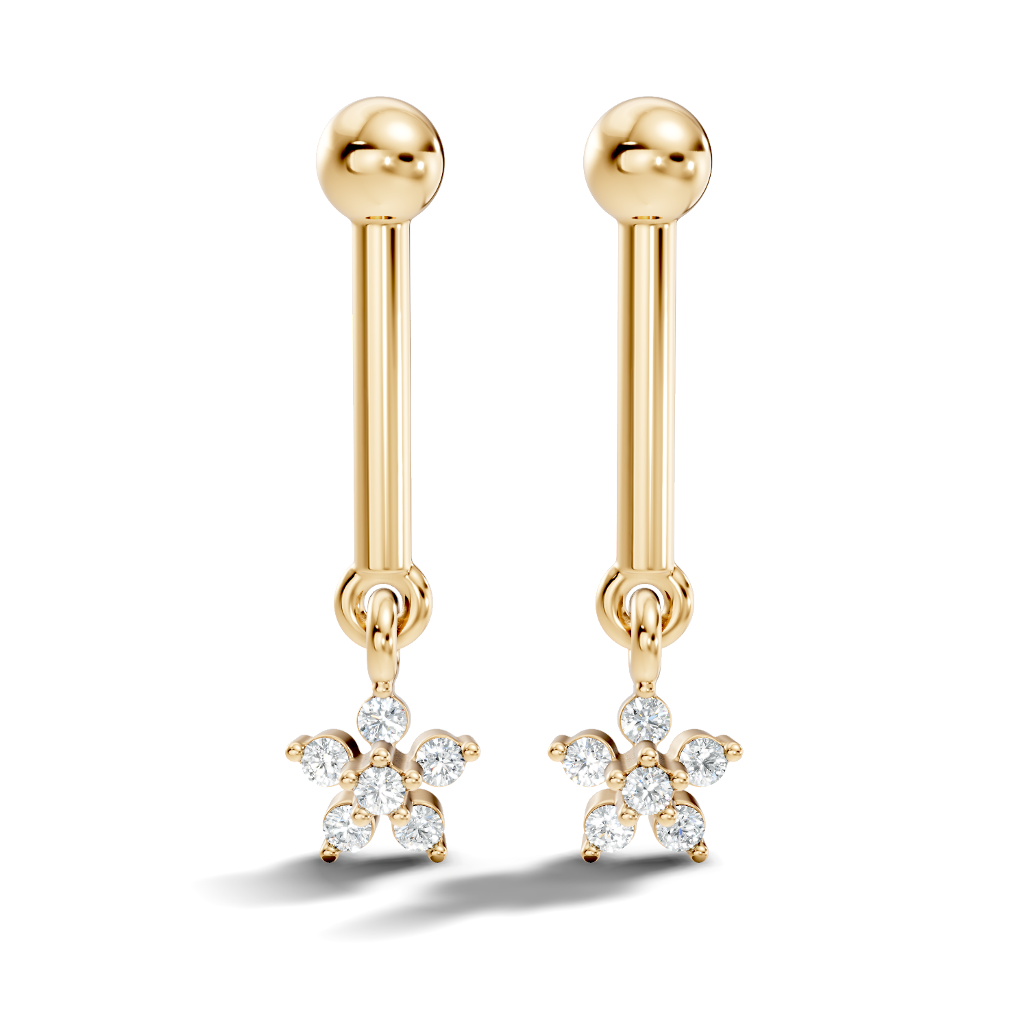 Round Diamond Bar & Floral Drop Earrings