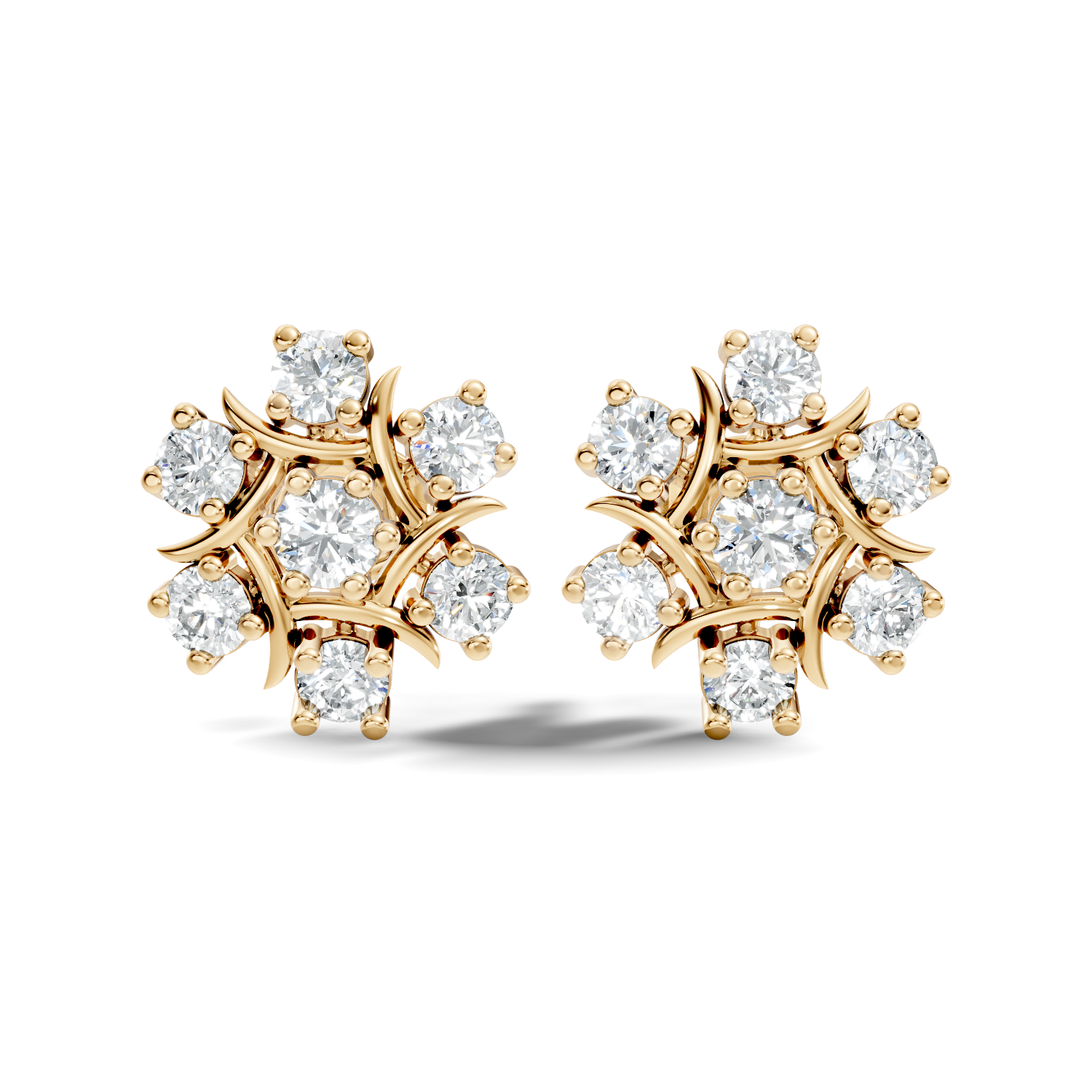 Round Diamond Snowflake Floral Cluster Stud