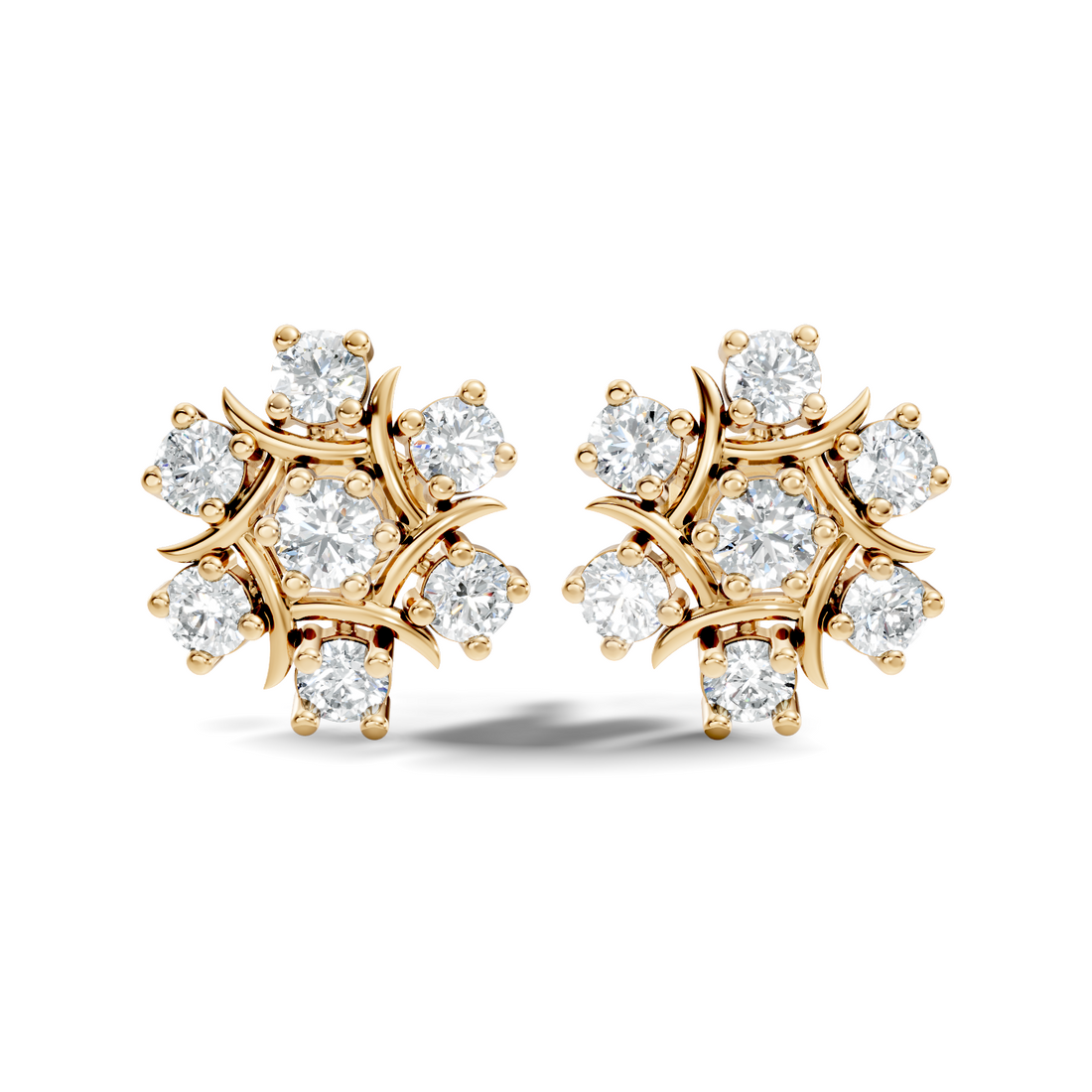 Round Diamond Snowflake Floral Cluster Stud