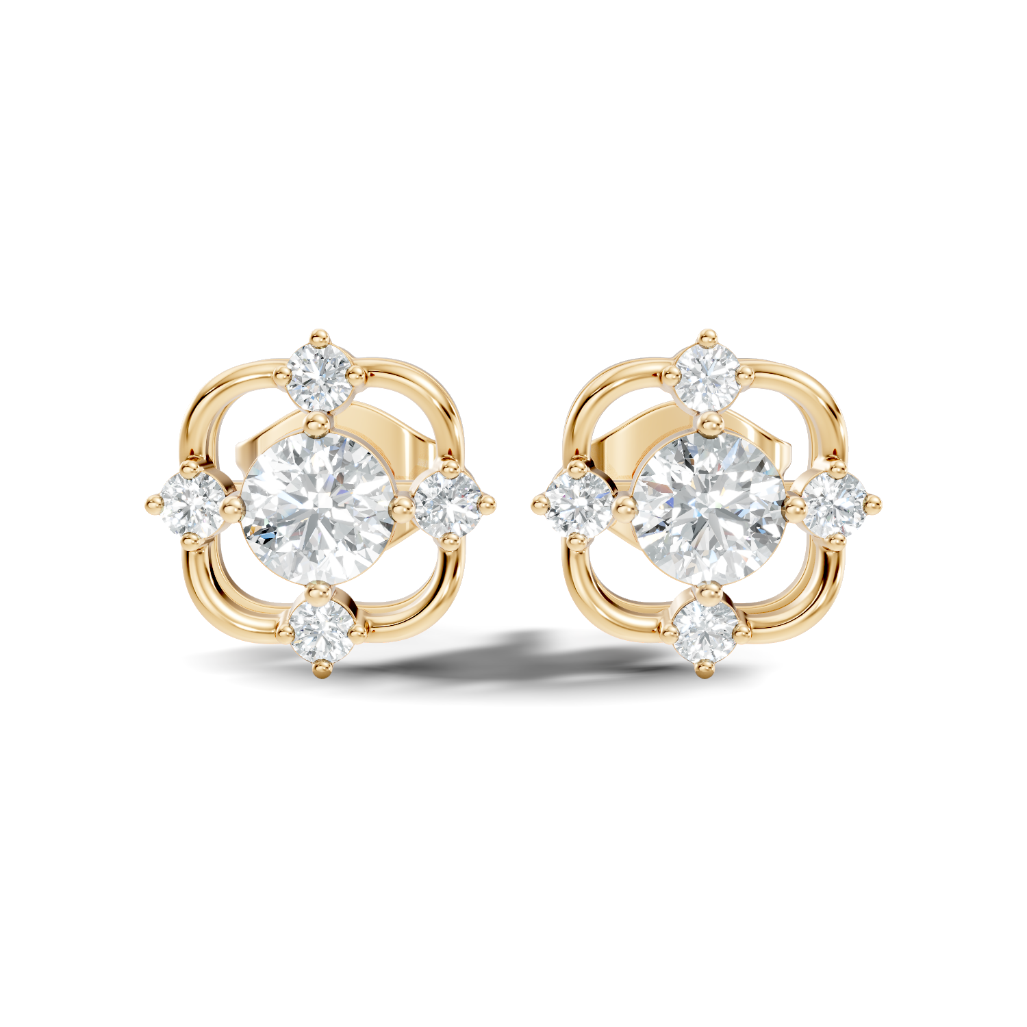 Round Solitaire & Geometric Open Frame Diamond Stud