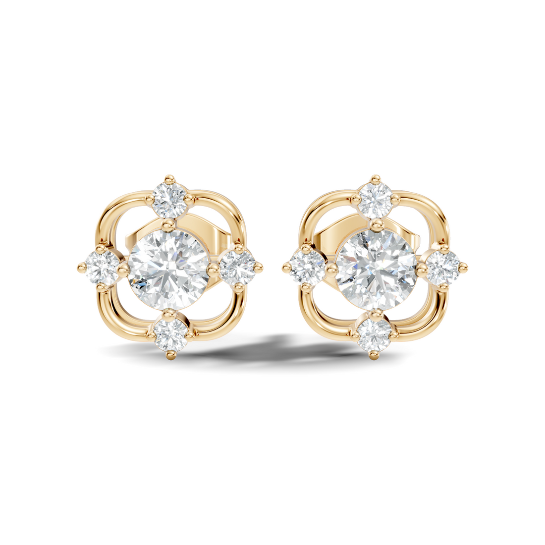 Round Solitaire & Geometric Open Frame Diamond Stud