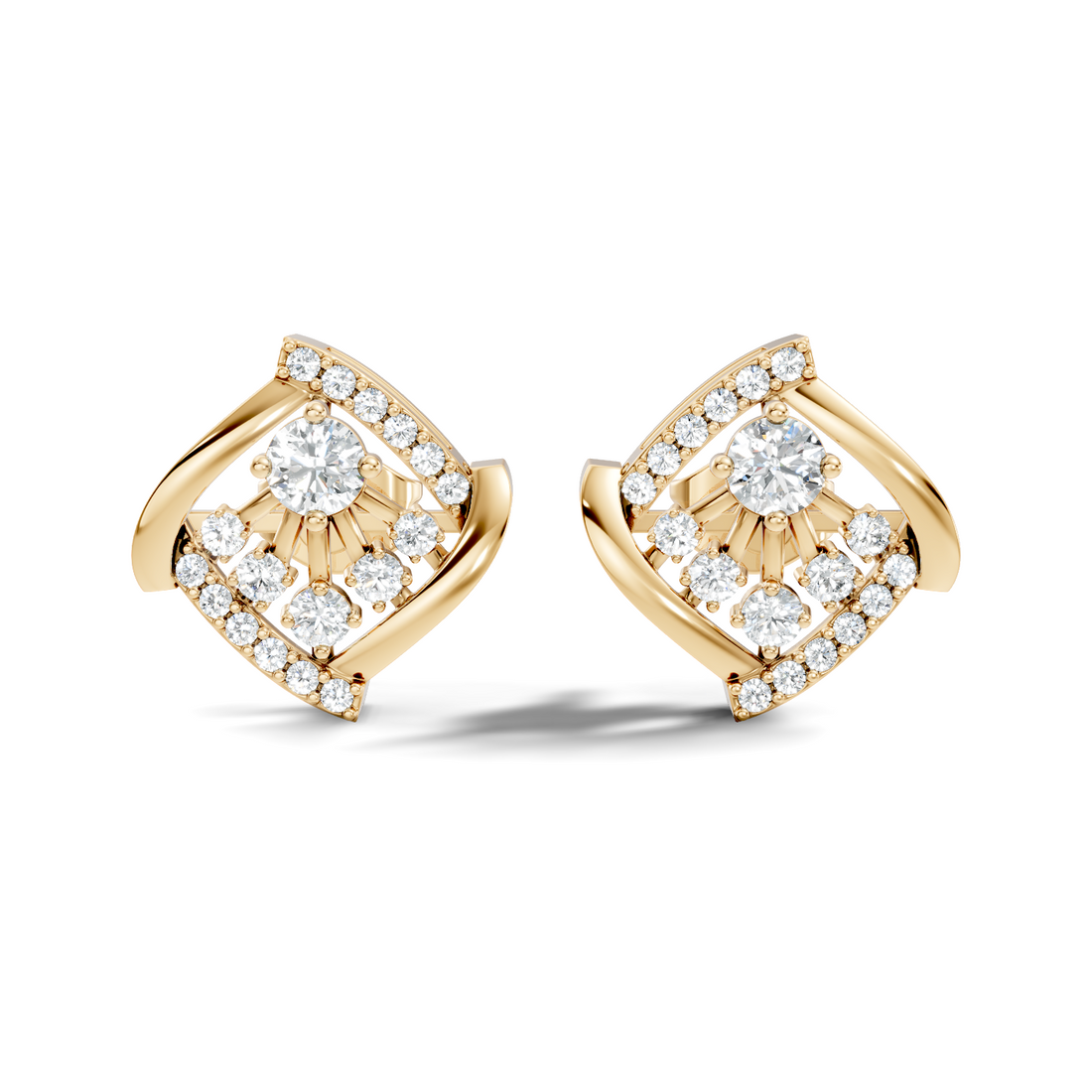 Round Diamond Geometric Swirl Sunburst Stud
