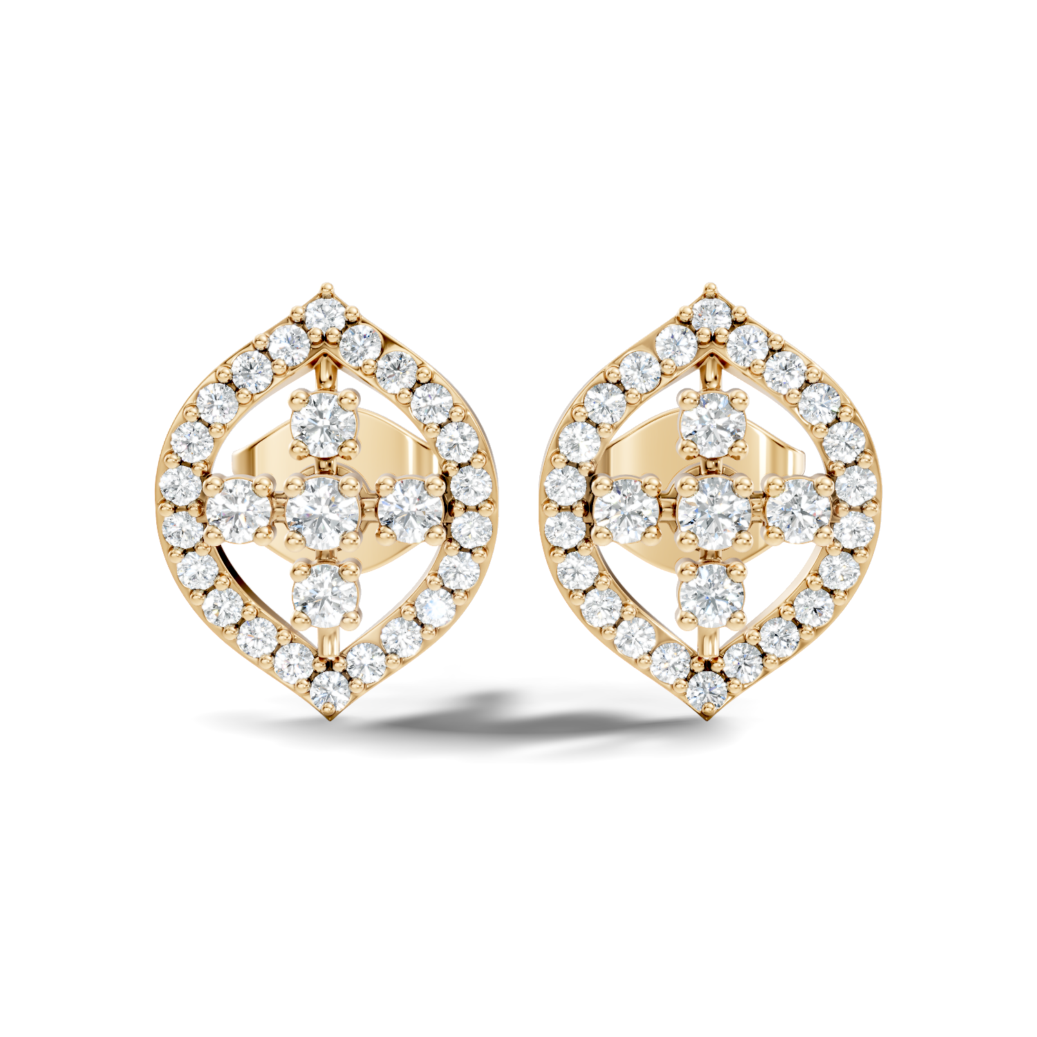 Round Diamond Marquise Openwork Cluster Stud