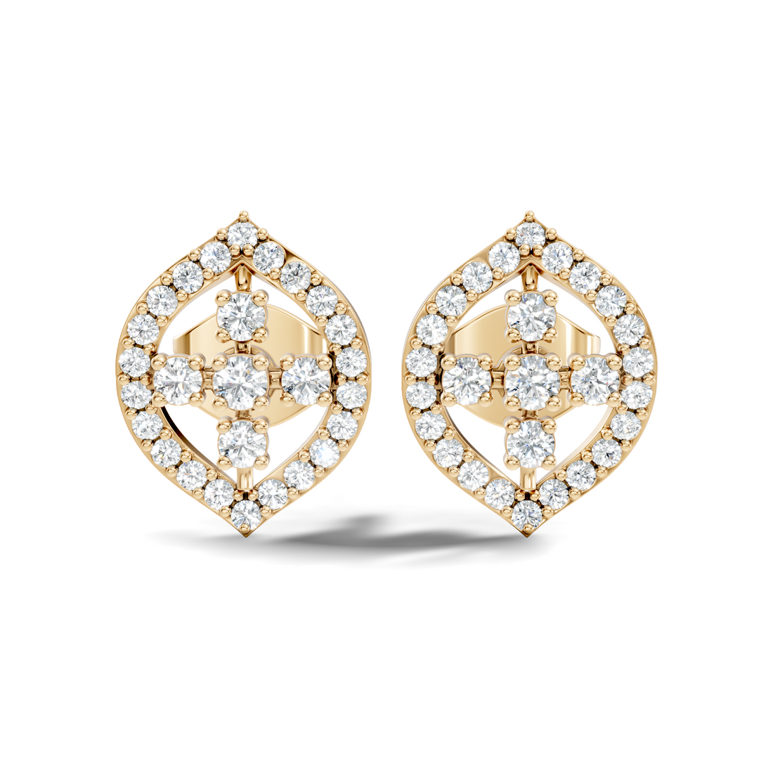 Round Diamond Marquise Openwork Cluster Stud