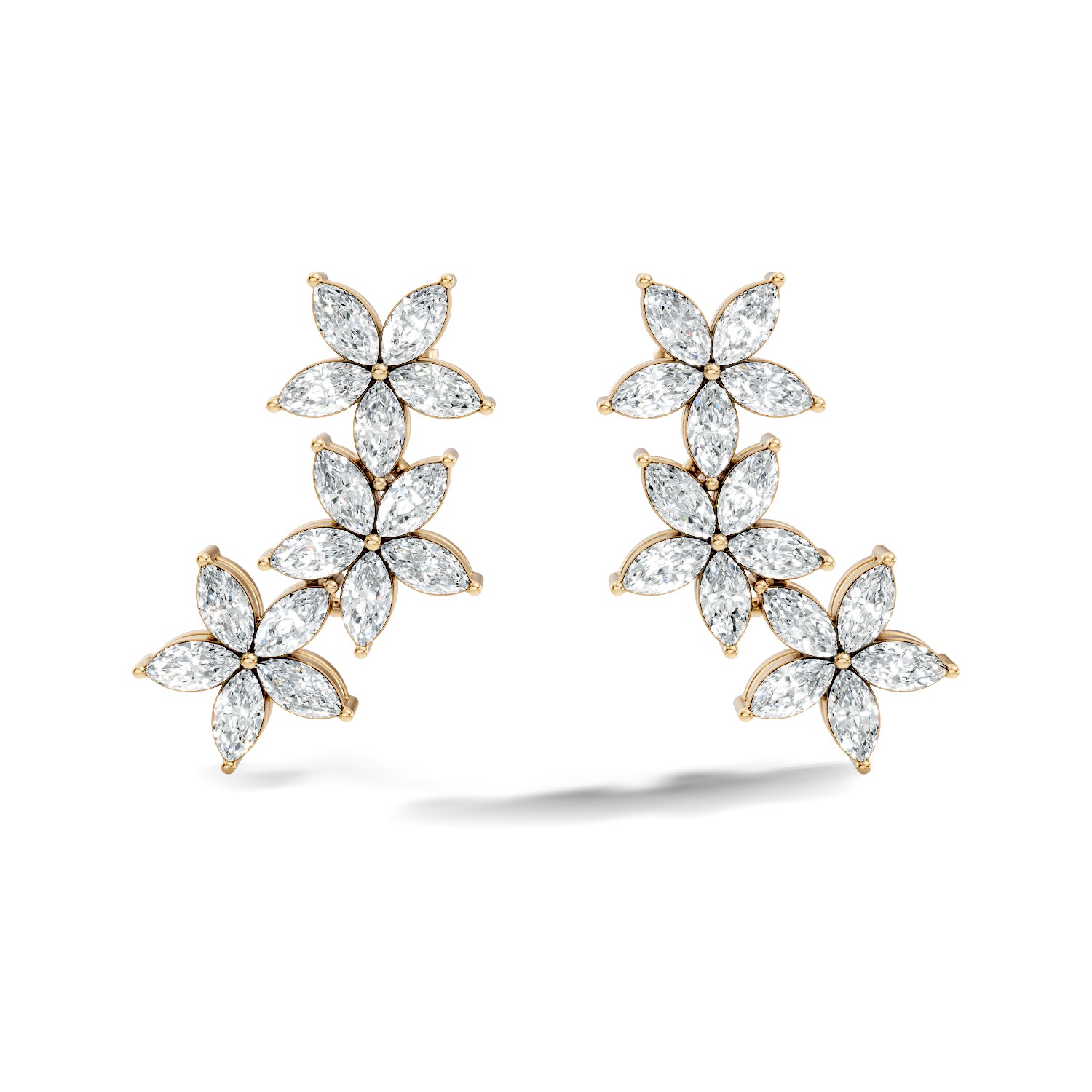 Triple Floral Marquise Diamond Ear Climber Earrings