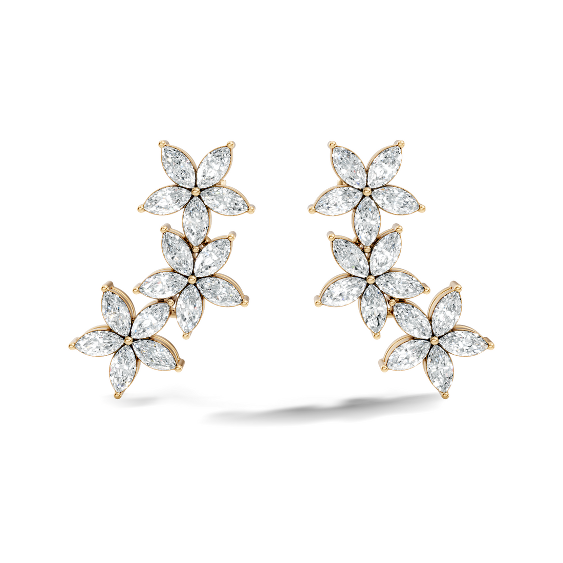 Triple Floral Marquise Diamond Ear Climber Earrings