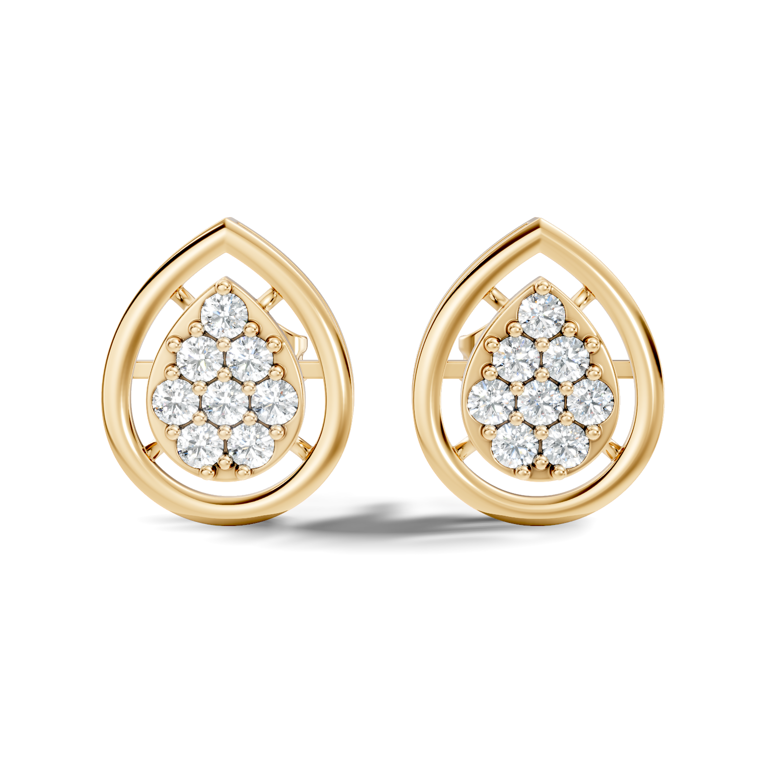 Pear-Shaped Open Frame & Diamond Cluster Stud