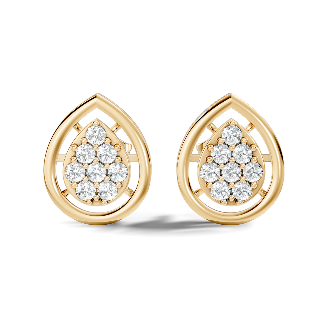 Pear-Shaped Open Frame & Diamond Cluster Stud